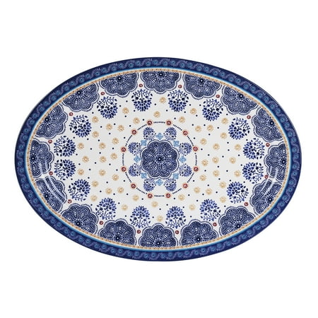 Bico Blue Talavera Ceramic 16 inch Oval Platter, Microwave & Dishwasher Safe