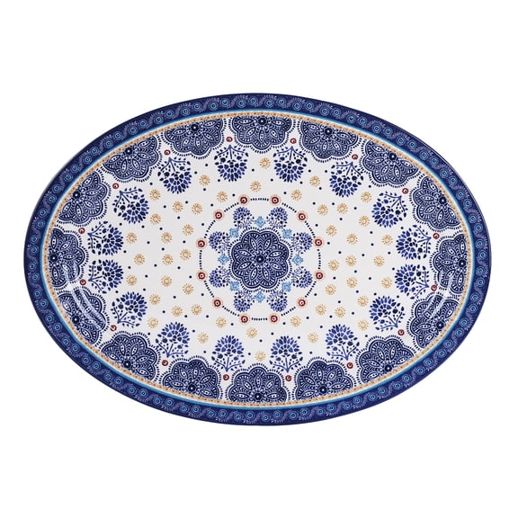 Bico Blue Talavera Ceramic 16 inch Oval Platter, Microwave & Dishwasher Safe