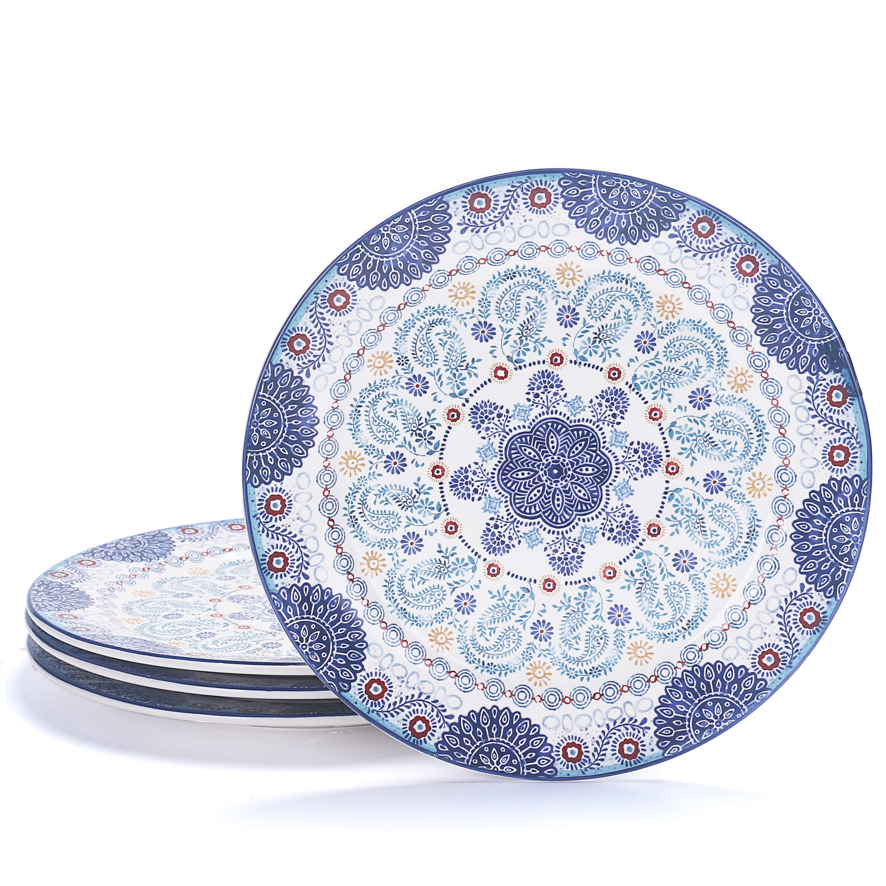 Bico Blue Talavera Dinner Plates Set of 4, Ceramic, 11 inch, for Pasta, Salad, Maincourse, Microwave & Dishwasher Safe