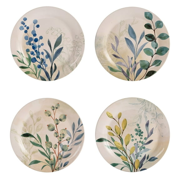 Bico Botanical Valley Ceramic Salad Plates, 8.75 inch, Set of 4, for Salad, Appetizer, Microwave & Dishwasher Safe