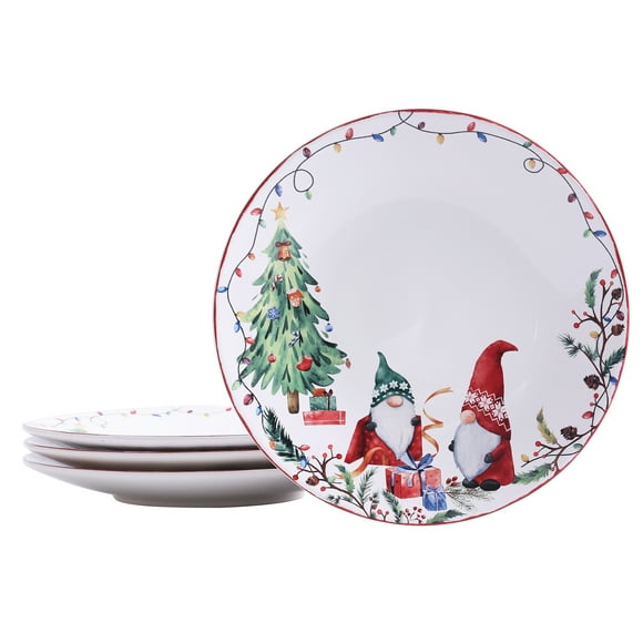 Bico Christmas Gnomes 11 inch Dinner Plates, Set of 4, for Pasta, Salad, Maincourse, Microwave & Dishwasher Safe