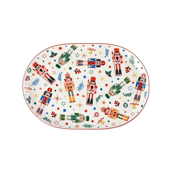Bico Christmas Soldier Ceramic 16 inch Ceramic Oval Platter, for Serving Turkey, Steak, Salad, Microwave & Dishwasher Safe