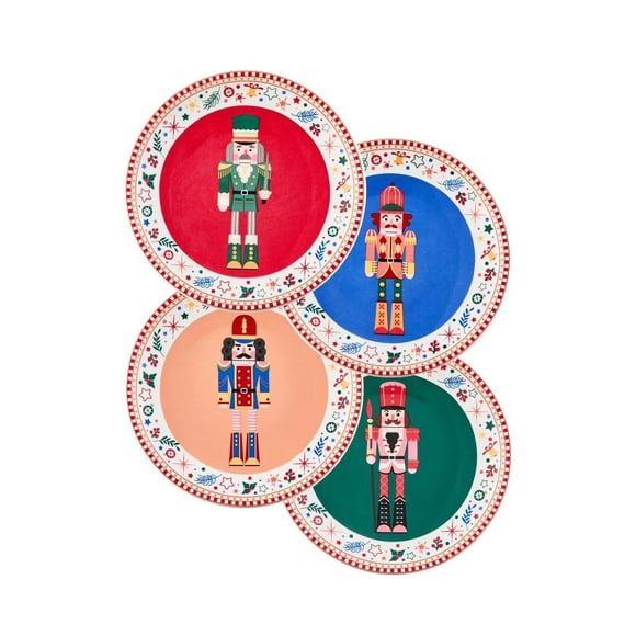Bico Christmas Soldier Ceramic 6 inch Holiday Salad Plates Set, Set of 4, for salad, appetizer, tapas, Microwave and Dishwasher Safe, Scratch Resistant