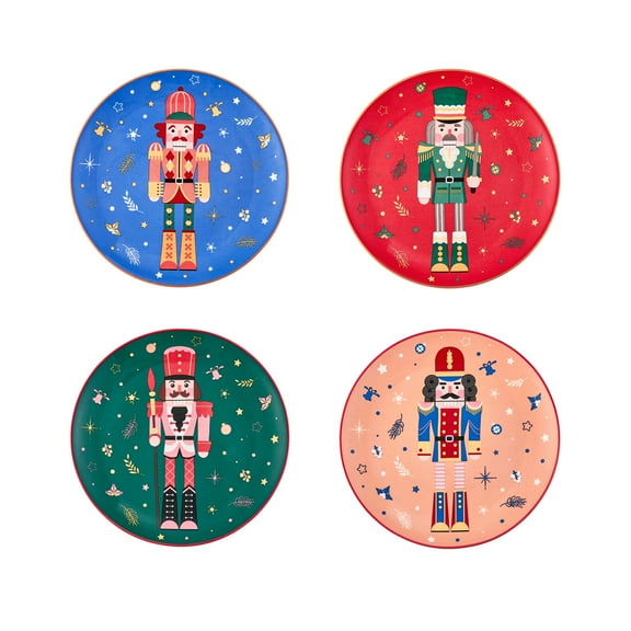Bico Christmas Soldier Ceramic 8.75 inch Holiday Salad Plates Set, Set of 4, for salad, appetizer, tapas, Microwave and Dishwasher Safe, Scratch Resistant
