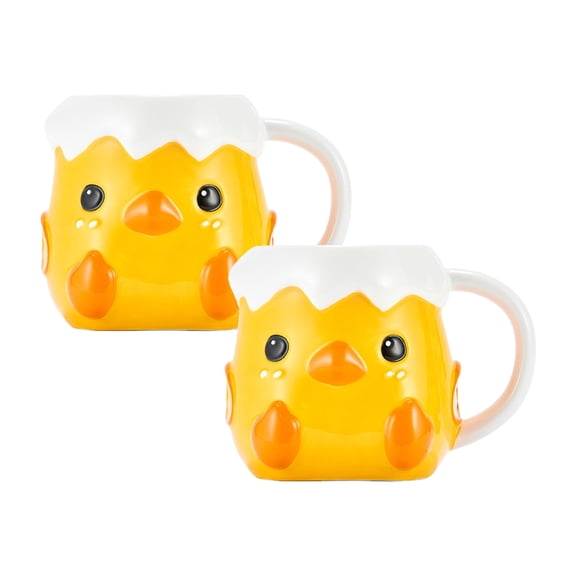 Bico Easter Chicken Hand-Painted 3D Ceramic Mug Set of 2, Microwave & Dishwasher Safe Coffee, Cocoa & Tea Cups