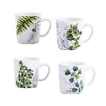 Bico Fern & Grass Ceramic Mugs, Set of 4, for Coffee, Tea, Drinks, Microwave & Dishwasher Safe