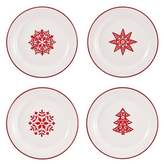 Bico Holly Jolly Salad Plates, 8.75 inch, Set of 4, for Salad, Appetizer, Microwave & Dishwasher Safe