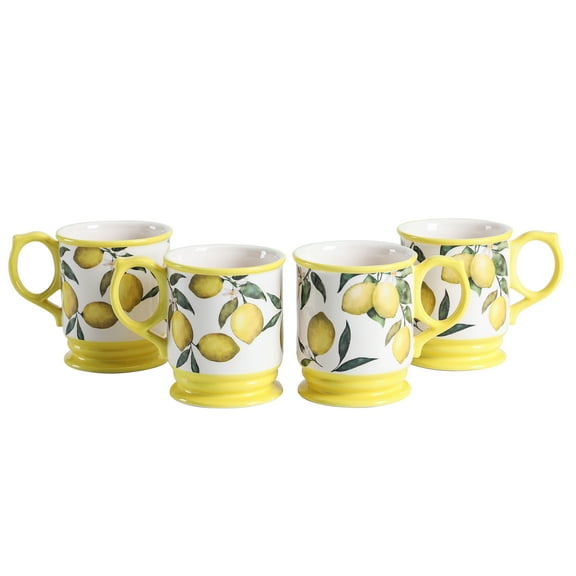 Bico International 20 oz Lemon Dreams Earthenware Coffee Mugs Set of 4