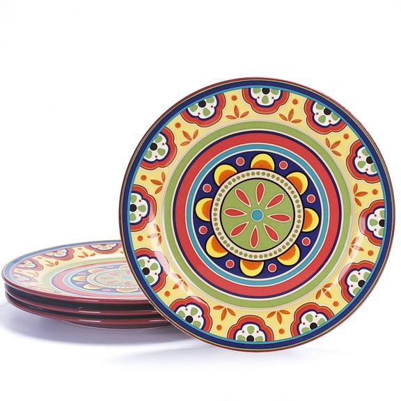 Bico International Microwave and Dishwasher Safe Tunisian Dinner Plates, Earthenware, 4 Piece