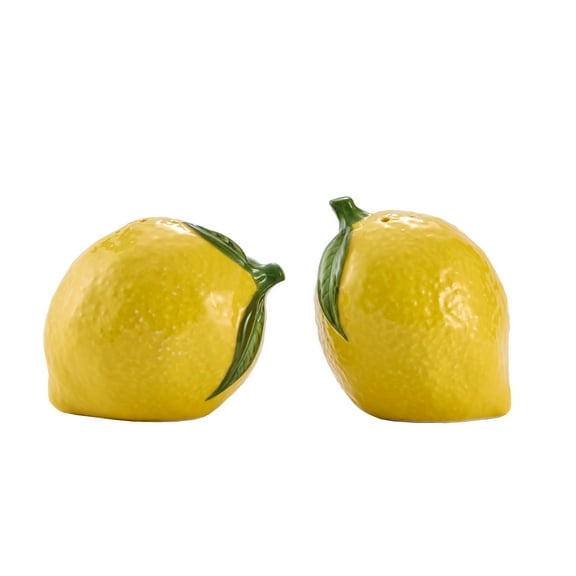 Bico Lemon Shape Cute Handpainted Stoneware Salt & Pepper Shaker Set, Dishwasher Safe, Decorative