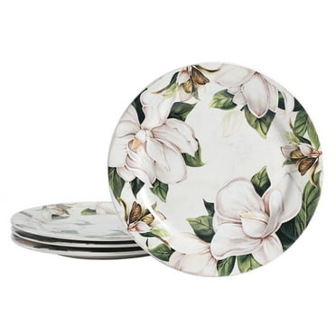 Bico International Magnolia Floral 11" Dinner Plates, Earthenware, 4 Piece