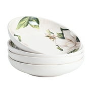 Bico Magnolia Floral Ceramic 35oz Dinner Bowls, Set of 4, for Pasta, Salad, Cereal, Soup & Microwave & Dishwasher Safe