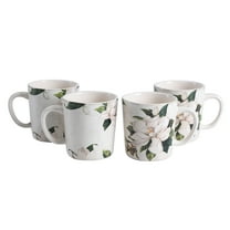 Bico Magnolia Floral Ceramic Mugs, Set of 4, for Coffee, Tea, Drinks, Microwave & Dishwasher Safe