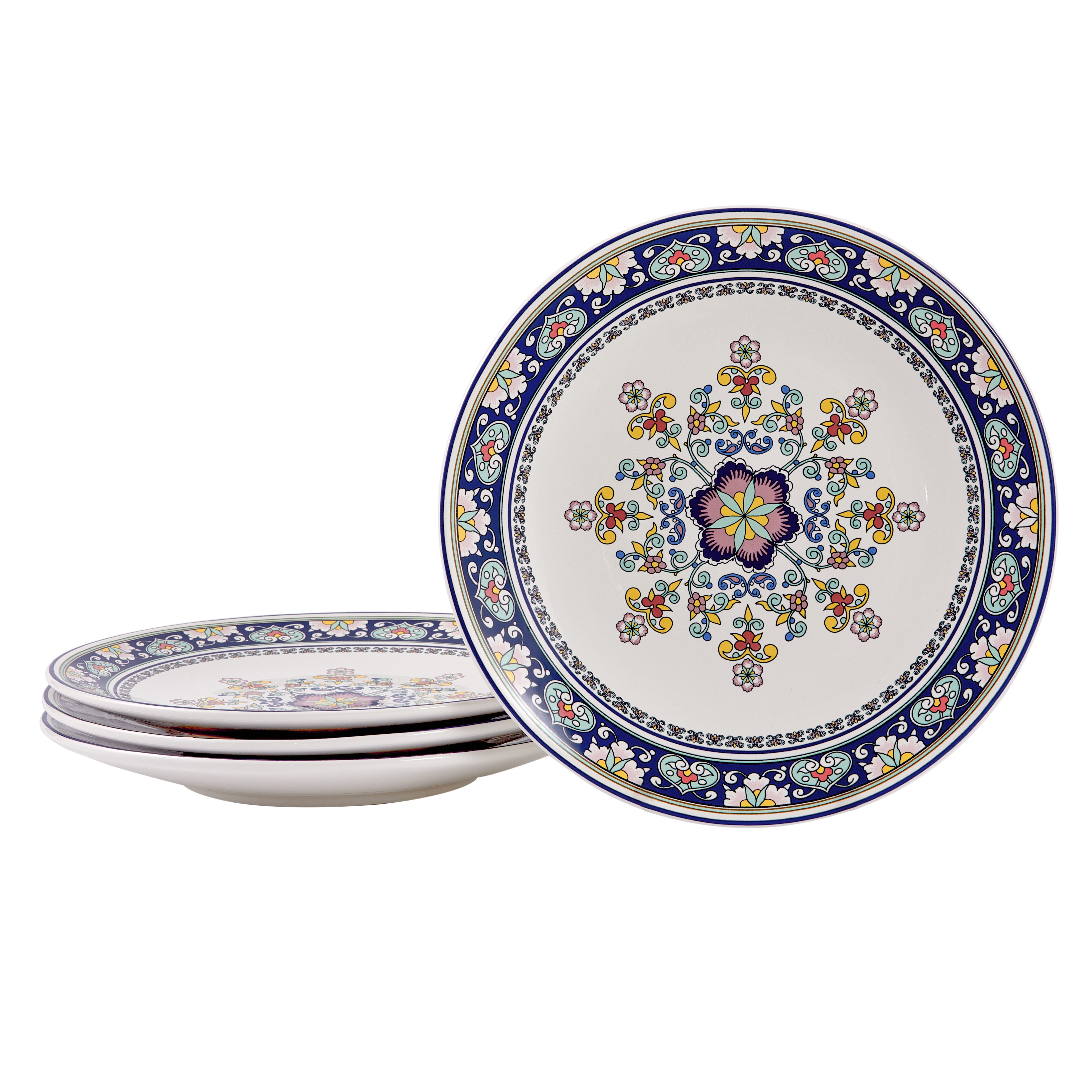 Bico Mandala Kaleidoscope Ceramic 11 inch Dinner Plates, Set of 4, for Pasta, Salad, Maincourse, Microwave & Dishwasher Safe