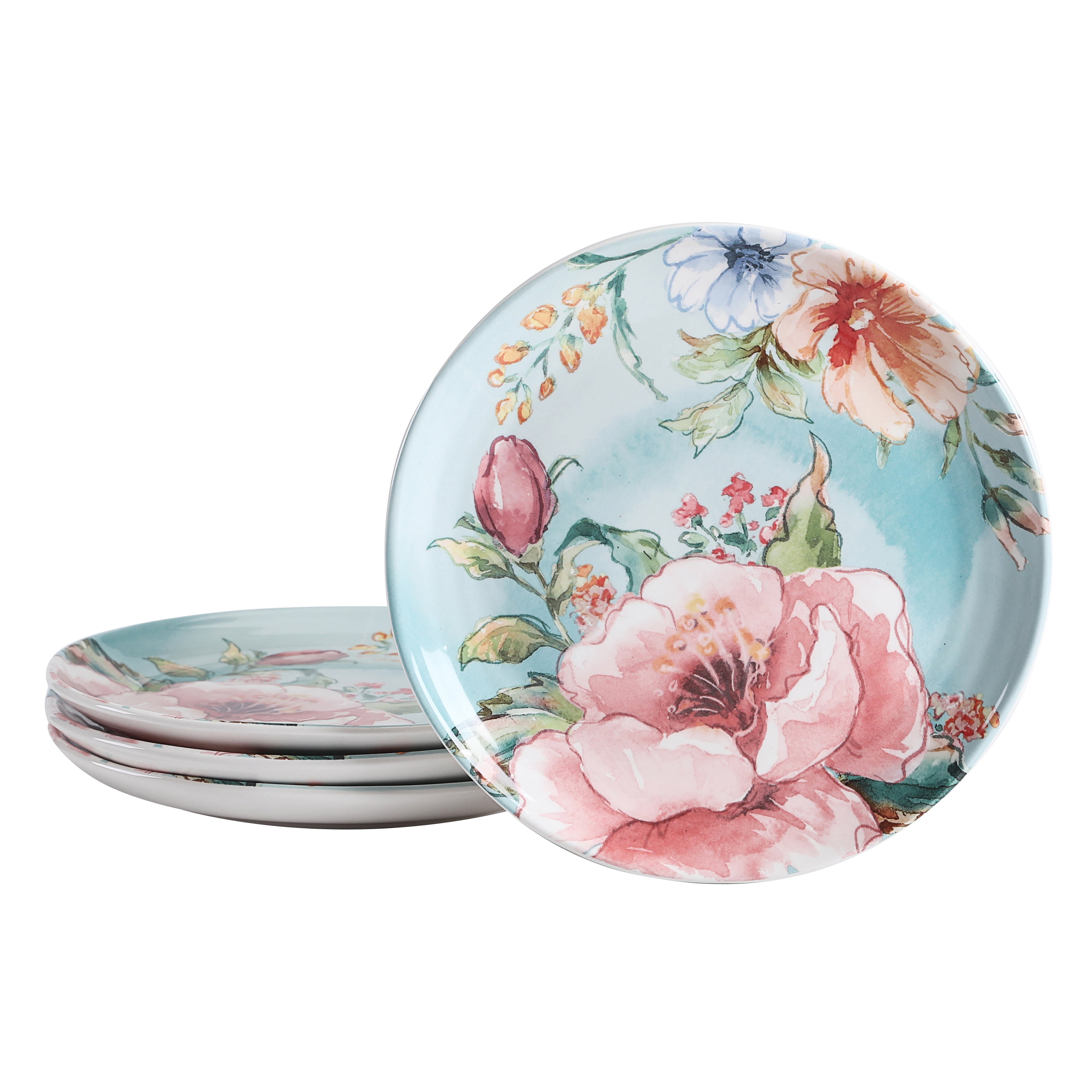 Bico Margret's Garden Ceramic Salad Plates, 8.75 inch, Set of 4, for Salad, Appetizer, Microwave & Dishwasher Safe