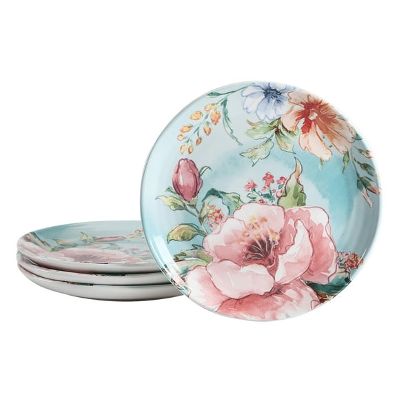 Bico Margret's Garden Ceramic Salad Plates, 8.75 inch, Set of 4, for Salad, Appetizer, Microwave & Dishwasher Safe