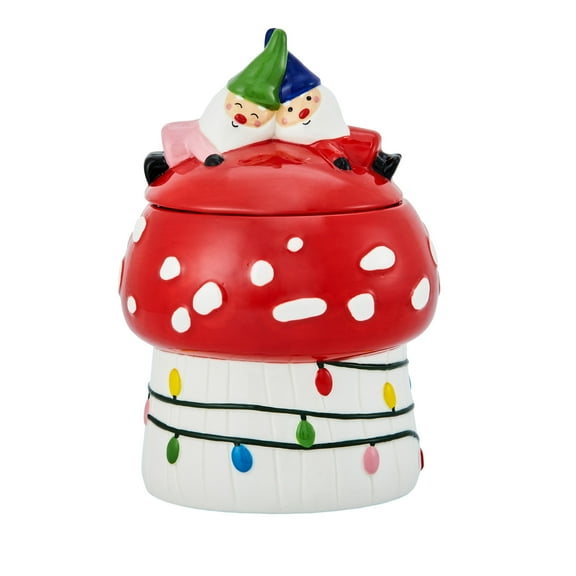 Bico Mushroom Gnome Hand Painted Stoneware Air Tight Seal Candy Jar, for storing Candy, Snacks, Cookie, Treats, Dishwasher Safe