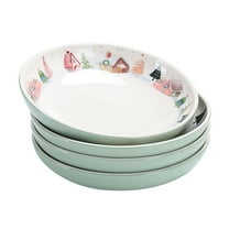 Bico Nordic Village Ceramic 35oz Dinner Bowls, Set of 4, for Pasta, Salad, Cereal, Soup & Microwave & Dishwasher Safe