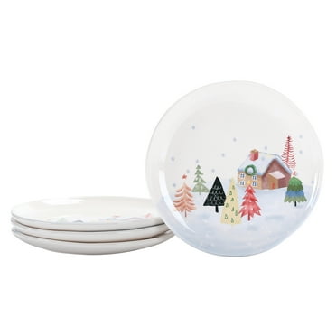Bico Nordic Village Ceramic Salad Plates, 8.75 inch, Set of 4, for Salad, Appetizer, Microwave & Dishwasher Safe