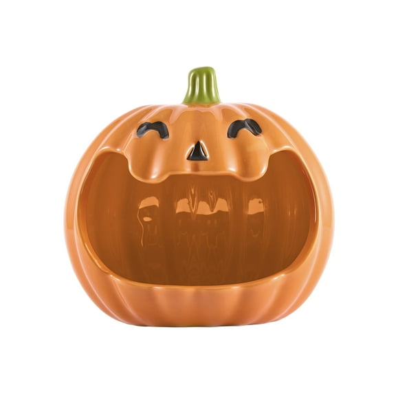 Bico Orange Pumpkin Ceramic Candy Bowl Holder with Large Opening, for Candy, Cookie, Candles, Halloween Decoration, Day of The Dead Decor