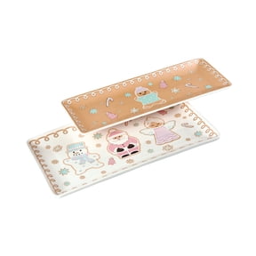Bico Pastel Gingerbread Man Ceramic 14 inch Rectangular Serving Platter, Set of 2, for Serving Salad, Pasta, Cheese, Ham, Appetizer, Microwave & Dishwasher Safe