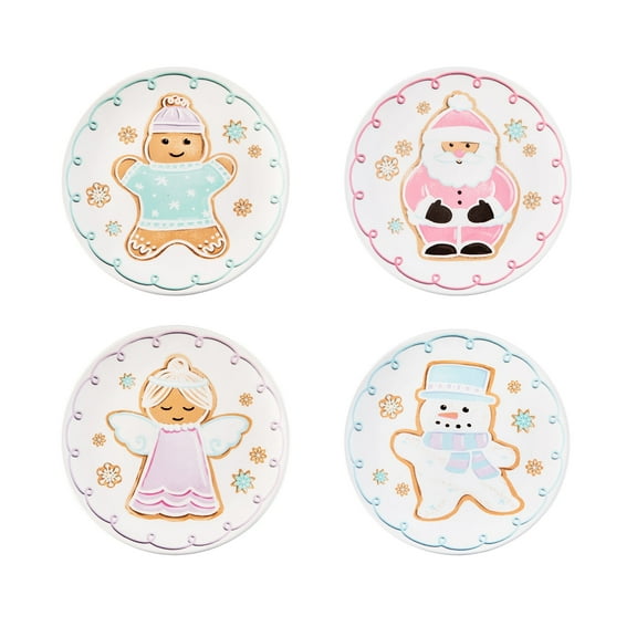 Bico Pastel Gingerbread Man Ceramic 8.75 inch Holiday Salad Plates Set, Set of 4, for salad, appetizer, tapas, Microwave and Dishwasher Safe, Scratch Resistant