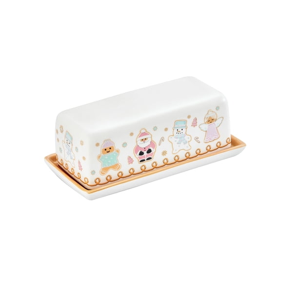 Bico Pastel Gingerbread Man Ceramic Butter Dish with Lid, Butter Keeper for Counter, Kitchen, Dishwasher Safe