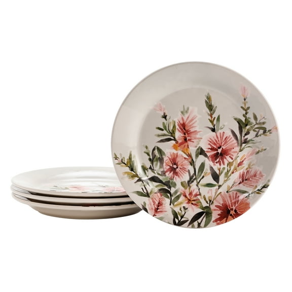Bico Pink Dandelion Ceramic Salad Plates, 8.75 inch, Set of 4, for Salad, Appetizer, Microwave & Dishwasher Safe