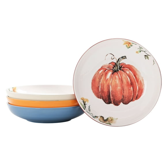 Bico Pumpkin Feast Ceramic 35oz Dinner Bowls, Set of 4, for Pasta, Salad, Cereal, Soup & Microwave & Dishwasher Safe