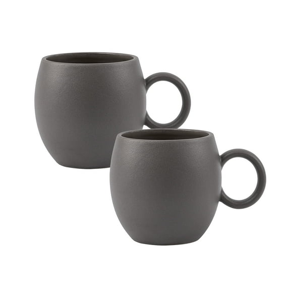 Bico Reactive Glaze Dark Grey Round Mugs Set, Set of 2, Microwave and Dishwasher Safe, for Coffee, Hot Chocolate, Milk