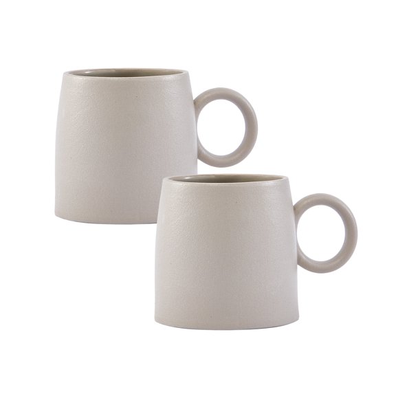 Bico Reactive Glaze Light Grey Straight Mugs Set, Set of 2, Microwave and Dishwasher Safe, for Coffee, Hot Chocolate, Milk