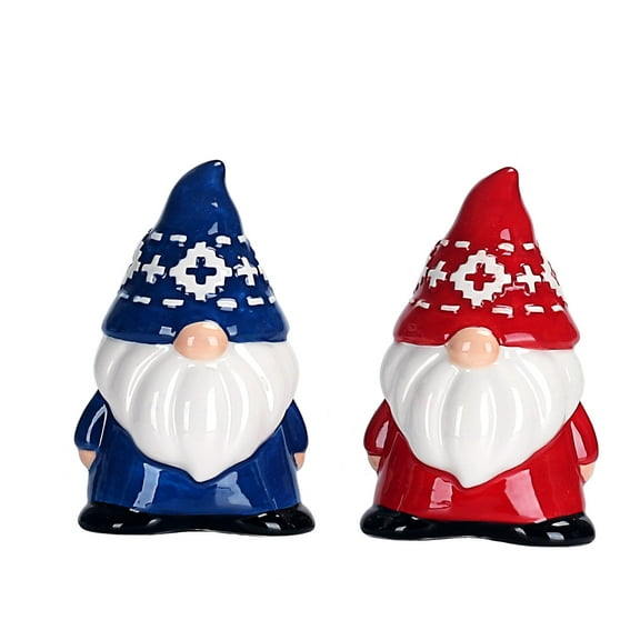 Bico Red & Blue Christmas Gnome Salt and Pepper Shaker Set, Handpainted, Dishwasher Safe