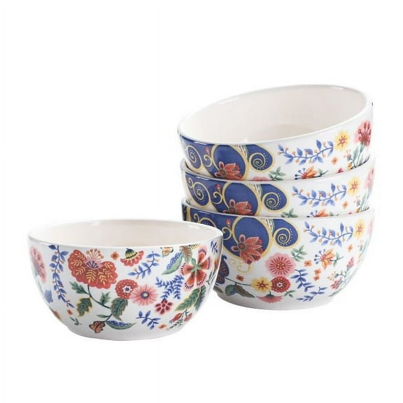 Bico Spiral Marrakesh Ceramic Bowls Set of 4, 26oz, for Pasta, Salad, Cereal, Soup & Microwave & Dishwasher Safe