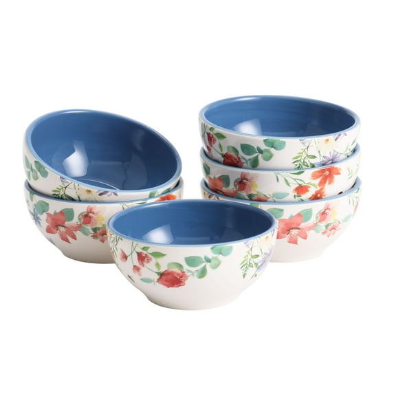 Bico Summer Provence Dessert Bowls Set of 6, Ceramic Bowls, 12oz, for Ice Cream, Salad, Cereal, Dipping Sauce, Microwave & Dishwasher Safe