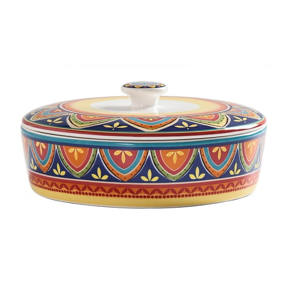 Bico Tunisian Ceramic 8.8 inch Tortilla Warmer, Tortilla Server with Lid, Taco Holder for Mexican Fiesta Party, Taco Tuesday, Microwave and Dishwasher Safe