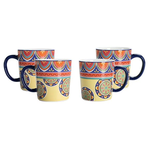 Bico Tunisian Ceramic Mugs, Set of 4, for Coffee, Tea, Drinks, Microwave & Dishwasher Safe
