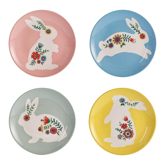 Bico Vintage Floral Bunny Ceramic Salad Plates, 8.75 inch, Set of 4, for Salad, Appetizer, Microwave & Dishwasher Safe
