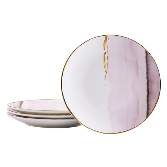 Bico Watercolor Marble Gold Lilac Purple Porcelain Dinner Plates, Set of 4, for Pasta, Salad, Maincourse, Microwave & Handwash