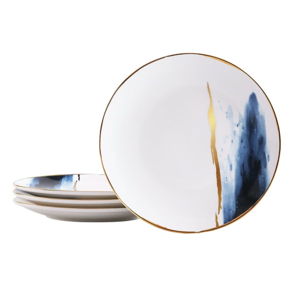 Bico Watercolor Marble Gold Navy Blue Porcelain Dinner Plates, Set of 4, for Pasta, Salad, Maincourse, Microwave & Handwash