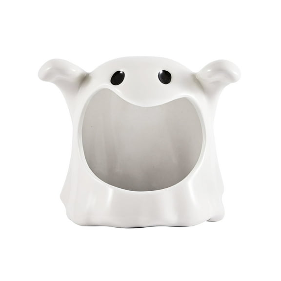 Bico White Ghost Ceramic Candy Bowl Holder with Large Opening, for Candy, Cookie, Candles, Halloween Decoration, Day of The Dead Decor