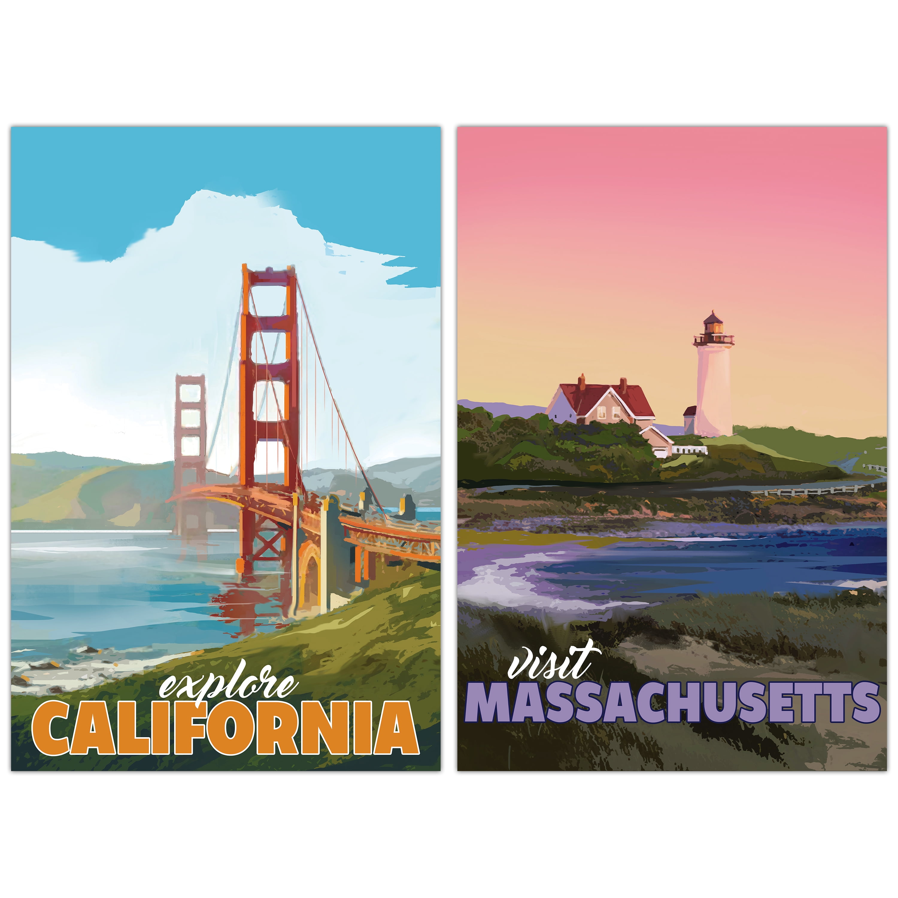 Bicoastal Beauty Frameless Free Floating Tempered Glass Panel Graphic Wall Art , 36" x 24" each