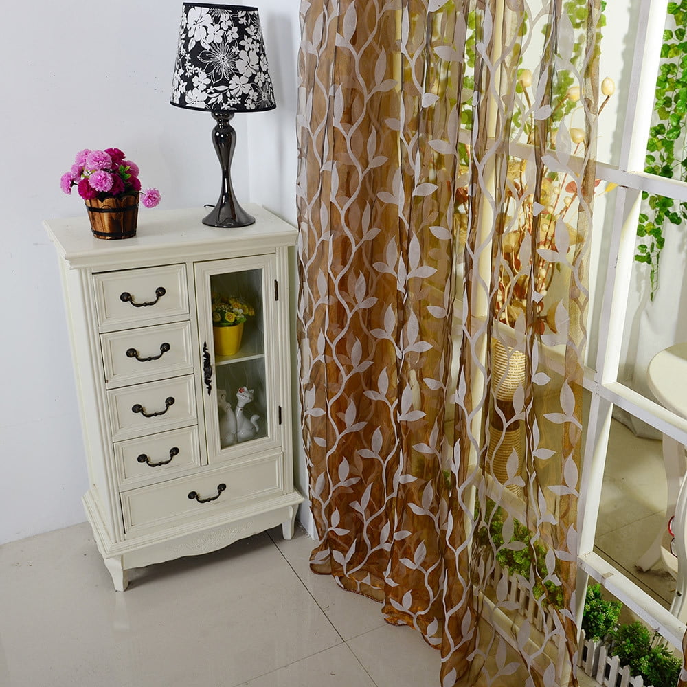 Bicoasu 2024Clearance! Leaf Sheer Curtain Tulle Window Voile Drape