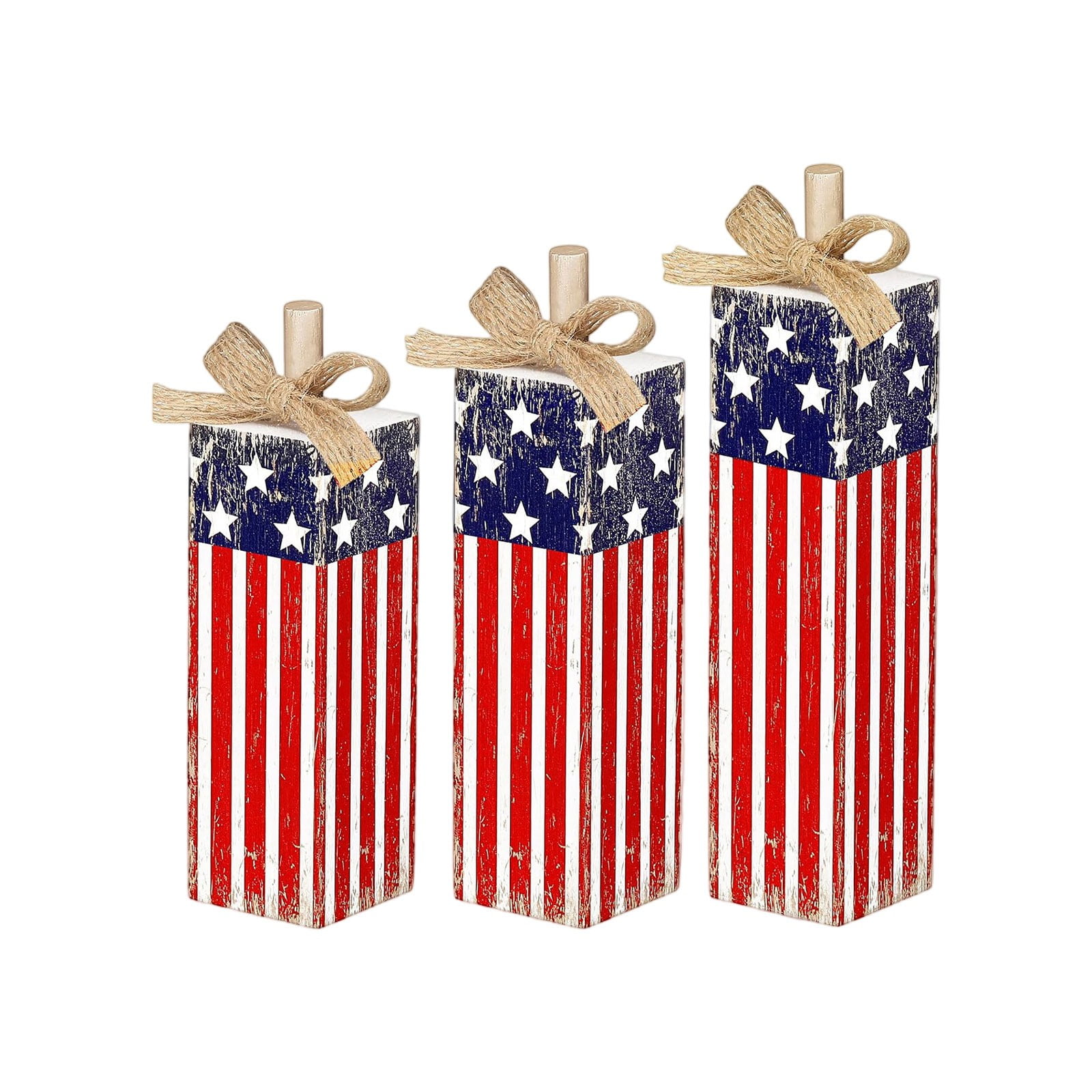 4th Of July Wooden Star Signs - Patriotic Home Decor, Wall Hanging, Rustic Star Decorations