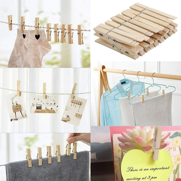 Bicoasu Large Wooden Clothespins, 24 Pack , and Moisture Resistant Clothes Pegs, Durable Wood Clothing Pins, Strong Grip, Dry Laundry On Clothesline, Bag Clips