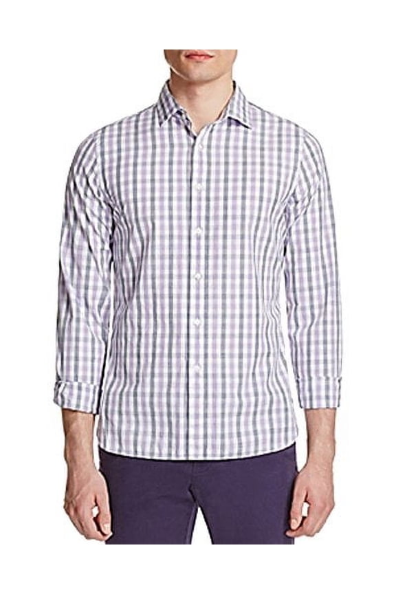Bicolor Gingham Classic Fit Button-Down Shirt (Purple, M)