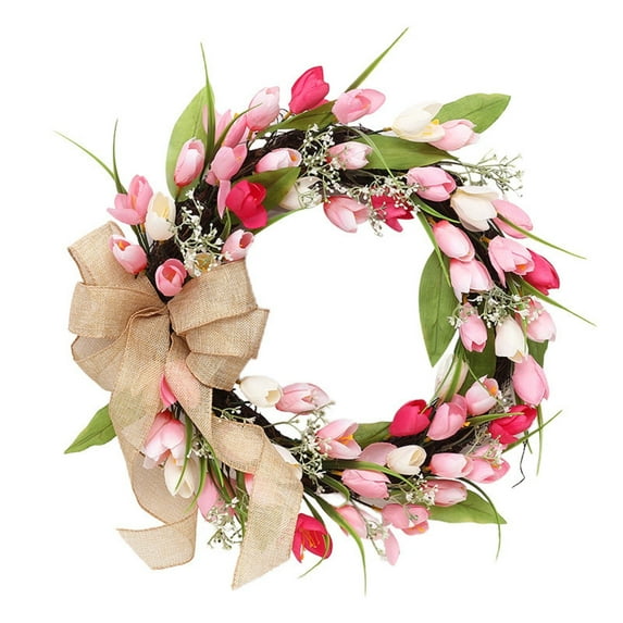 Bicolor Tulip Wreath Spring, Pink Valentine Wedding Door Ornament, "Bicolor Wreath: Spring Valentine Wedding Season Decorative Hanging Door Ornament"
