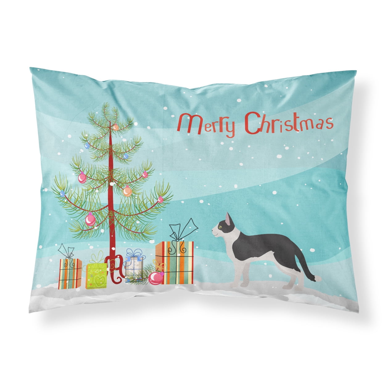 Bicolour Aegean Cat Merry Christmas Fabric Standard Pillowcase