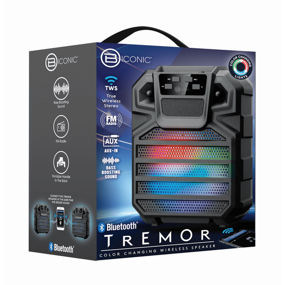 Biconic 10" Tremor Speaker Portable Bluetooth Color Changing 5" Woofer Rich Bass HD Stereo Sound 15H Playtime Speaker