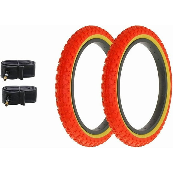 Bicycle 16" x 2.125" Red/Gum Side Wall 2 Tires W/Tubes AL-1143 Comp III Style | (Two Tire) + (Two Standard Tube)