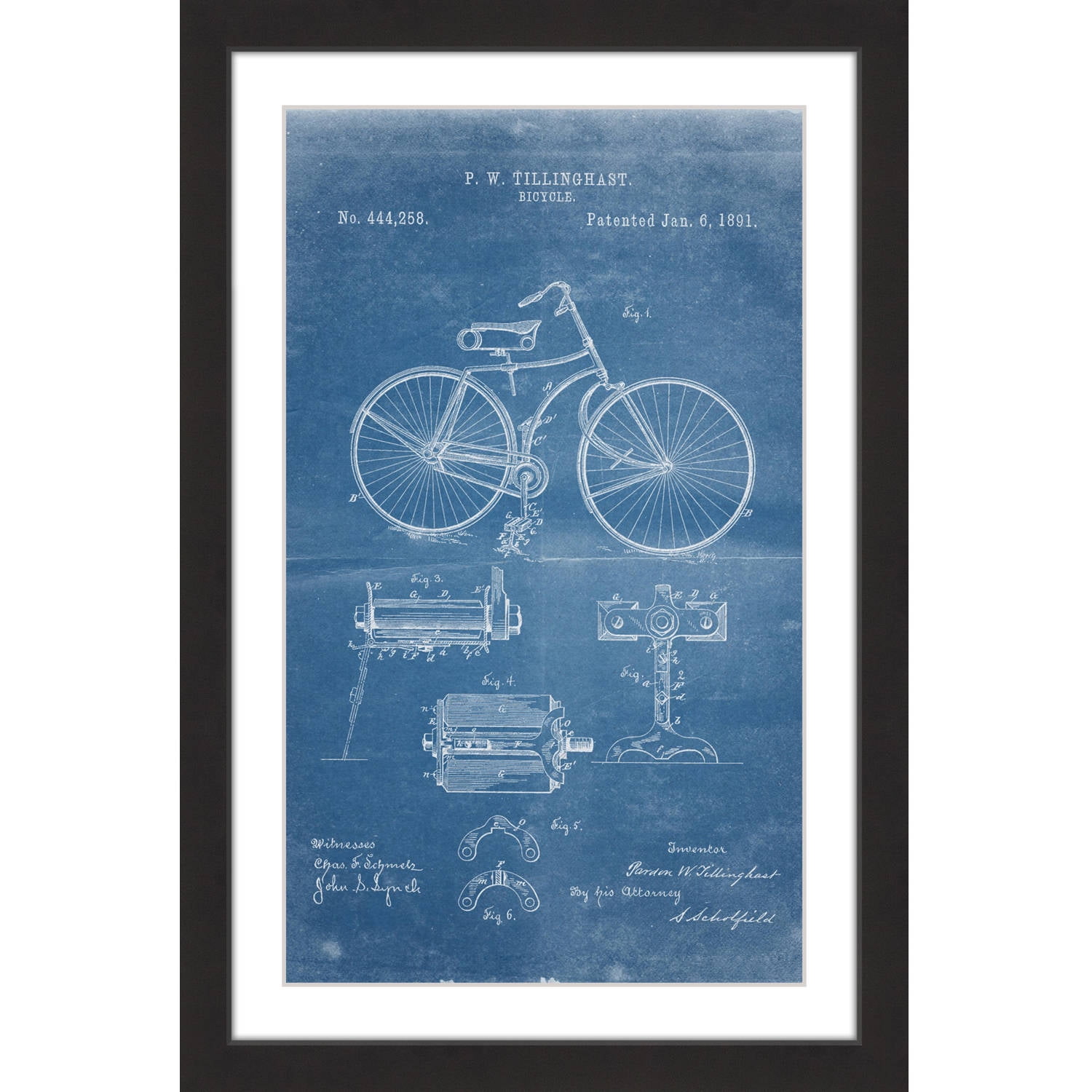 "Bicycle 1891 Blueprint" Framed Painting Print